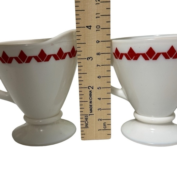 Vintage Hazel Atlas Milk Glass Footed Sugar Creamer Red Diamond Tulips - Picture 4 of 8